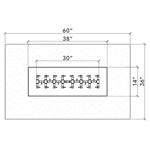 Rectangular Ready to Finish Fire Pit Kit With Tree Burner 60 inches dimensions