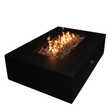 Stonelum Manhattan 01 Rectangular Concrete Fire Pit black with fire on white background