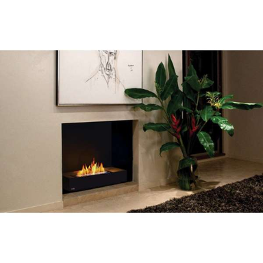 Ecosmart Fire Grate In Graphite Color With Flame In An Indoor Set Up
