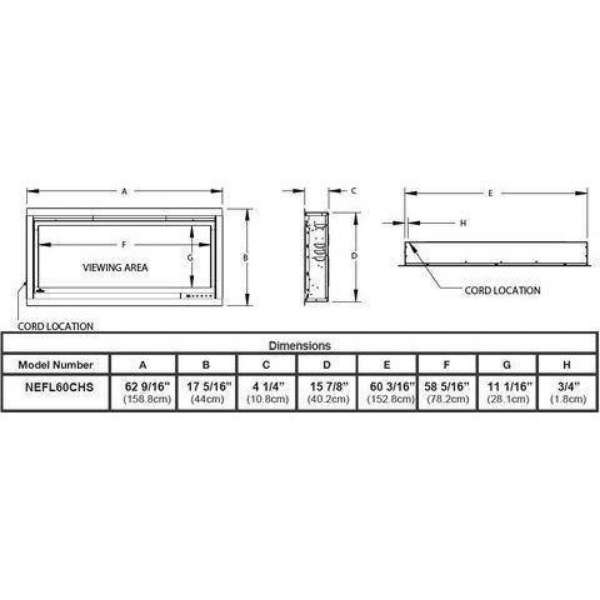 Napoleon Alluravision 60_ Slimline Wall Mount Electric Fireplace Dimension