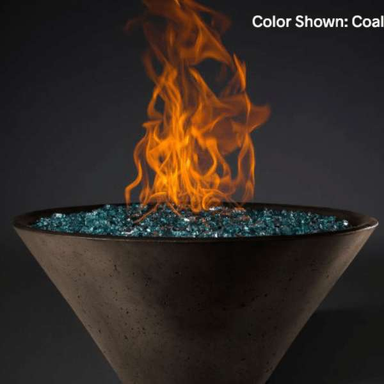 Slick Rock Concrete Ridgeline Conical Fire Bowl In Coal Gray With Electronic Ignition And Flame On A Black Background